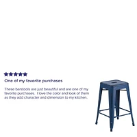 Commercial Grade 4 Pack 24" High Backless Distressed Antique Blue Metal Indoor-Outdoor Counter Height Stool