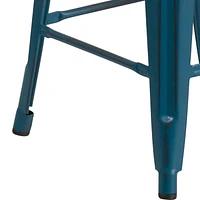 Commercial Grade 4 Pack 24" High Backless Distressed Antique Blue Metal Indoor-Outdoor Counter Height Stool