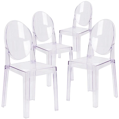 4 Pk. Ghost Chair with Oval Back in Transparent Crystal