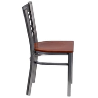 2 Pk. HERCULES Series Clear Coated ''X'' Back Metal Restaurant Chair - Cherry Wood Seat