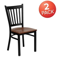 2 Pk. HERCULES Series Black Vertical Back Metal Restaurant Chair - Cherry Wood Seat