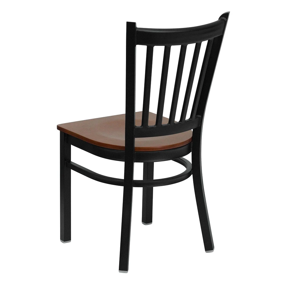 2 Pk. HERCULES Series Black Vertical Back Metal Restaurant Chair - Cherry Wood Seat