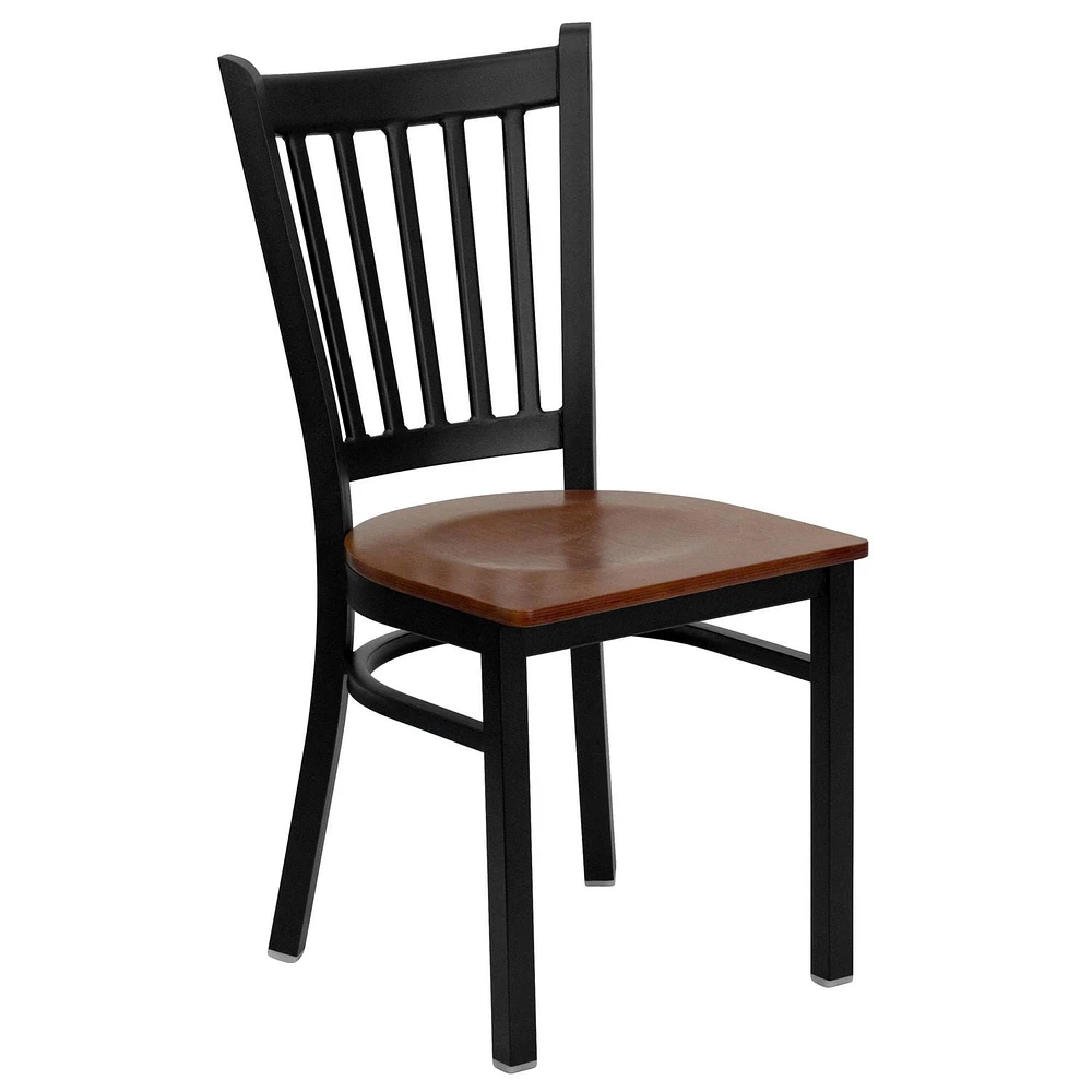 2 Pk. HERCULES Series Black Vertical Back Metal Restaurant Chair - Cherry Wood Seat