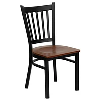 2 Pk. HERCULES Series Black Vertical Back Metal Restaurant Chair - Cherry Wood Seat