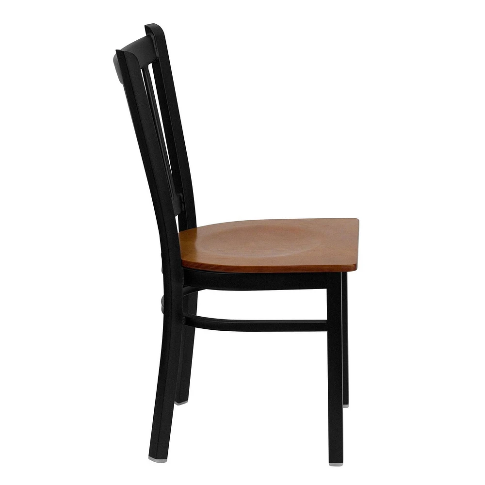 2 Pk. HERCULES Series Black Vertical Back Metal Restaurant Chair - Cherry Wood Seat