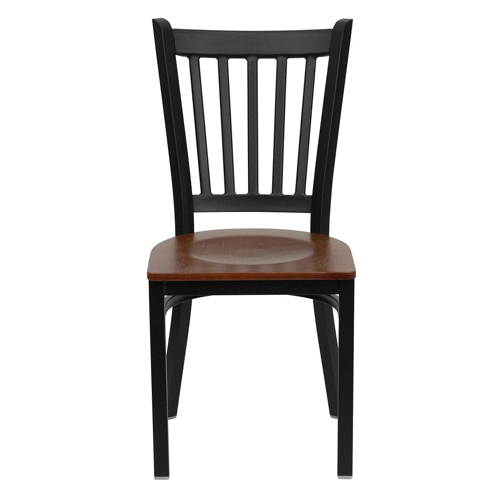 2 Pk. HERCULES Series Black Vertical Back Metal Restaurant Chair - Cherry Wood Seat