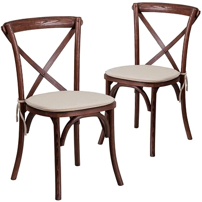 2 Pk. HERCULES Series Mahogany Cross Back Chair with Cushion