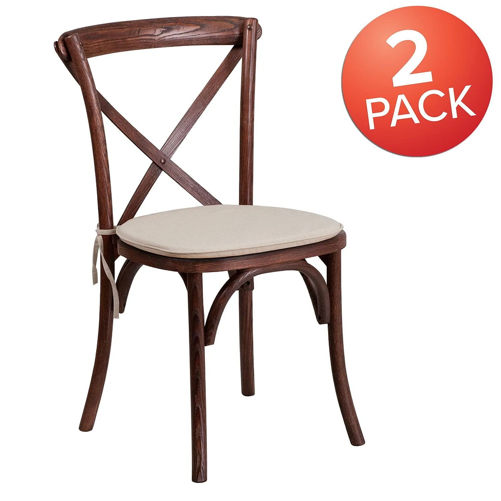 2 Pk. HERCULES Series Mahogany Cross Back Chair with Cushion