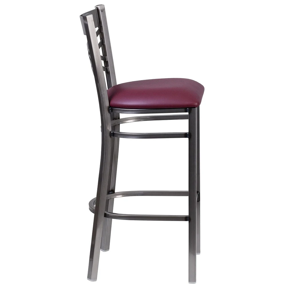 2 Pk. HERCULES Series Clear Coated ''X'' Back Metal Restaurant Barstool - Burgundy Vinyl Seat