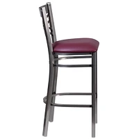 2 Pk. HERCULES Series Clear Coated ''X'' Back Metal Restaurant Barstool - Burgundy Vinyl Seat