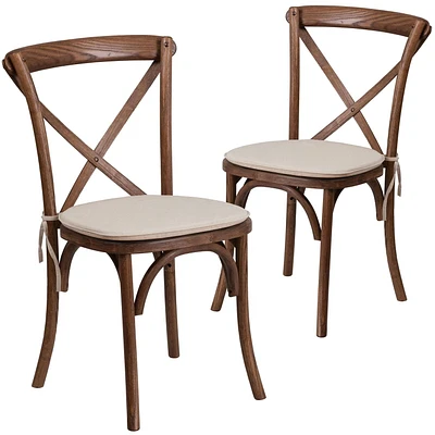 2 Pk. HERCULES Series Pecan Cross Back Chair with Cushion