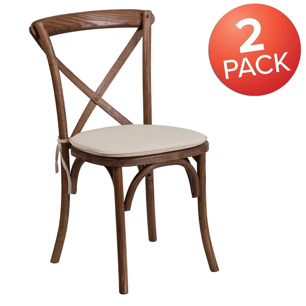 2 Pk. HERCULES Series Pecan Cross Back Chair with Cushion