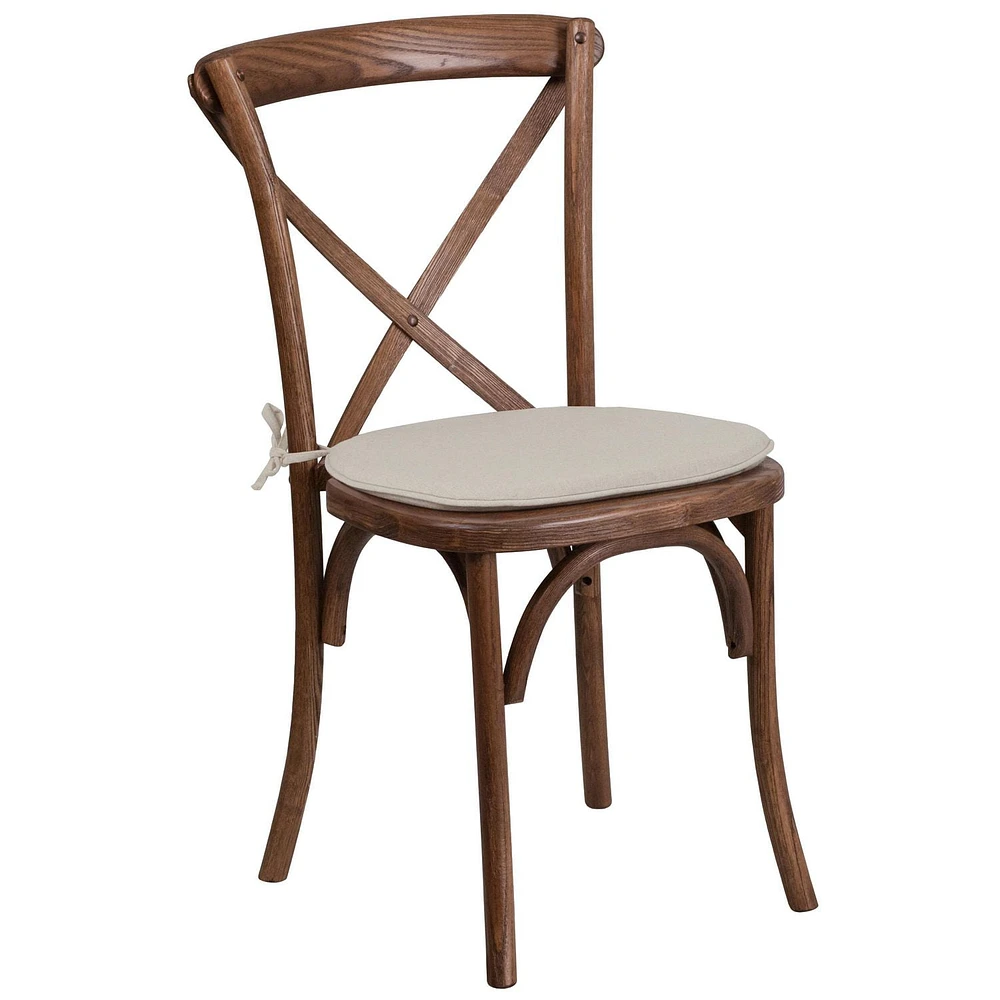 2 Pk. HERCULES Series Pecan Cross Back Chair with Cushion