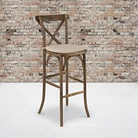 2 Pk. HERCULES Series Dark Antique Wood Cross Back Barstool with Cushion