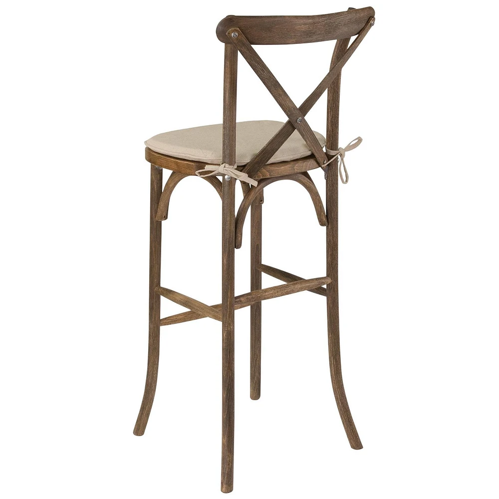 2 Pk. HERCULES Series Dark Antique Wood Cross Back Barstool with Cushion