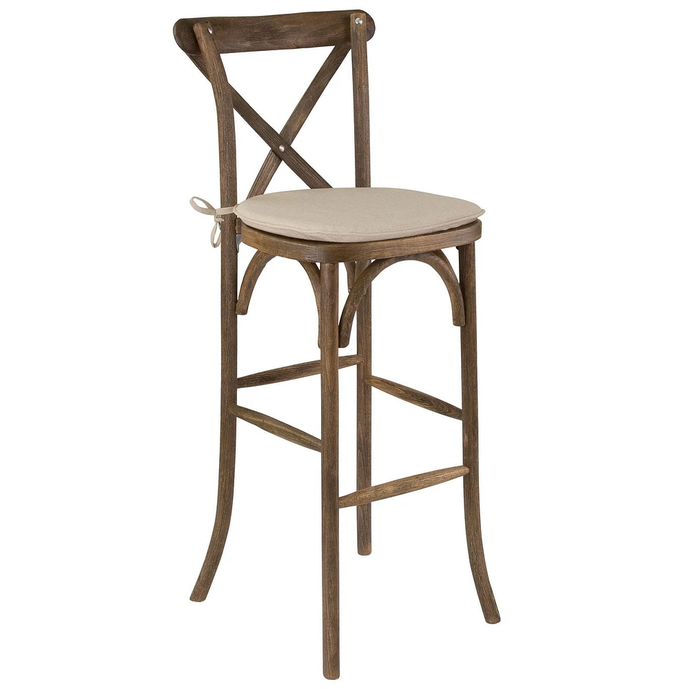 2 Pk. HERCULES Series Dark Antique Wood Cross Back Barstool with Cushion