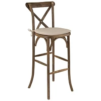 2 Pk. HERCULES Series Dark Antique Wood Cross Back Barstool with Cushion