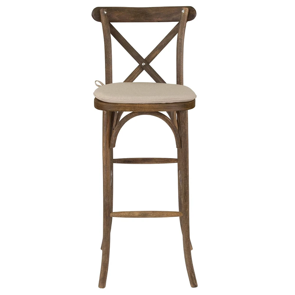 2 Pk. HERCULES Series Dark Antique Wood Cross Back Barstool with Cushion