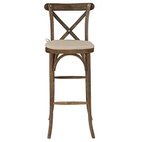 2 Pk. HERCULES Series Dark Antique Wood Cross Back Barstool with Cushion