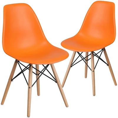 2 Pk. Elon Series Orange Plastic Chair with Wooden Legs