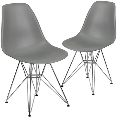 2 pièces Chaise de la série Elon en plastique gris-tourbe avec base chromée