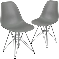 2 Pk. Elon Series Moss Gray Plastic Chair with Chrome Base