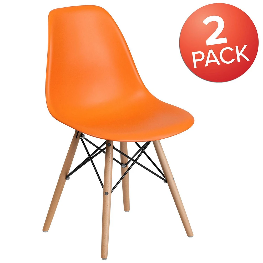 2 Pk. Elon Series Orange Plastic Chair with Wooden Legs