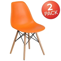 2 Pk. Elon Series Orange Plastic Chair with Wooden Legs