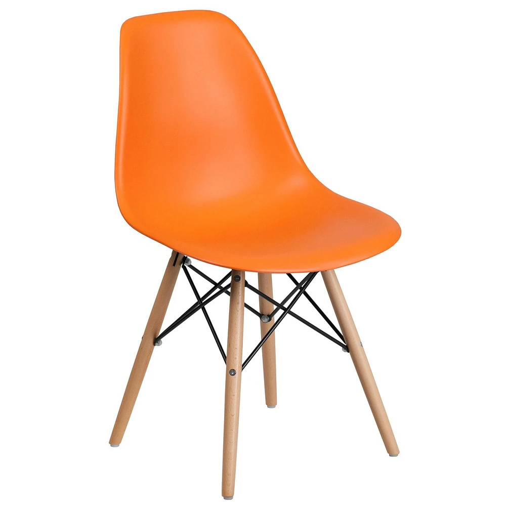 2 Pk. Elon Series Orange Plastic Chair with Wooden Legs