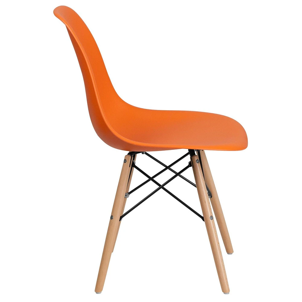 2 Pk. Elon Series Orange Plastic Chair with Wooden Legs