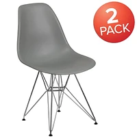 2 Pk. Elon Series Moss Gray Plastic Chair with Chrome Base