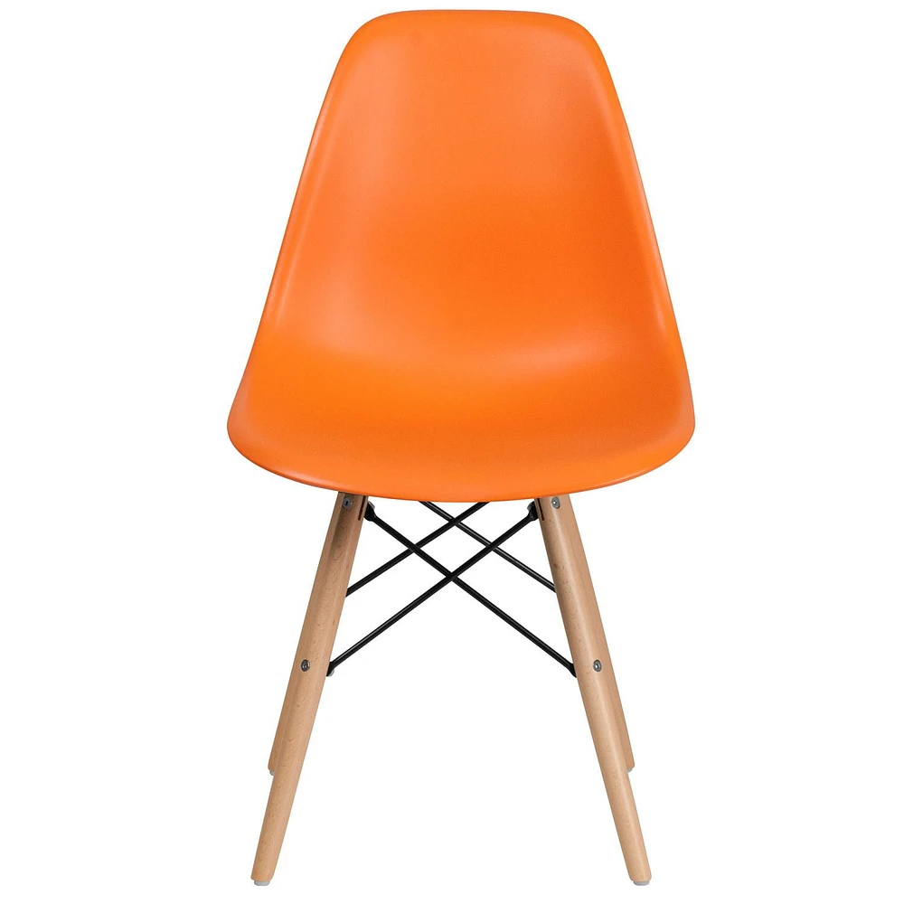 2 Pk. Elon Series Orange Plastic Chair with Wooden Legs