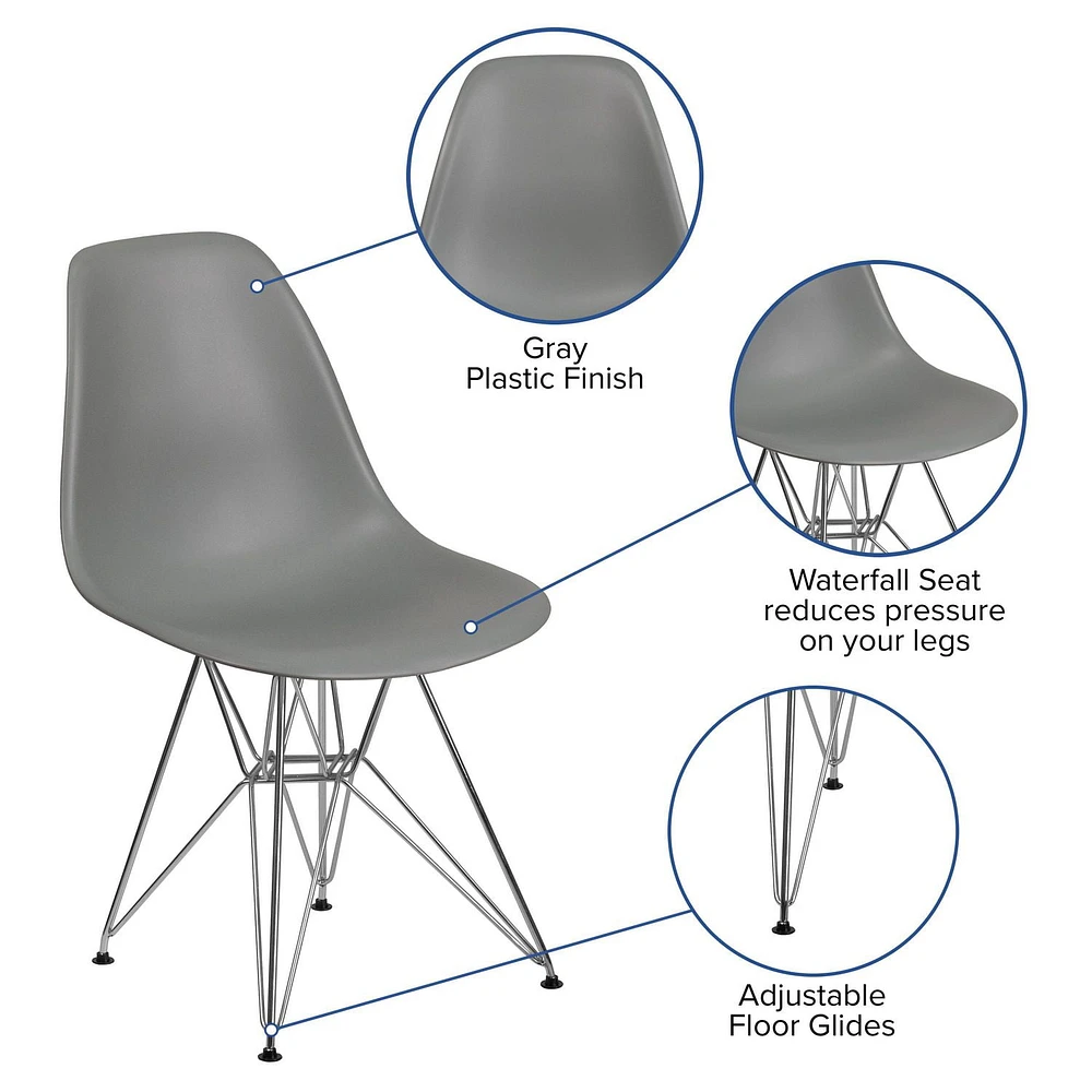 2 Pk. Elon Series Moss Gray Plastic Chair with Chrome Base