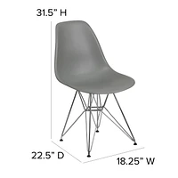 2 Pk. Elon Series Moss Gray Plastic Chair with Chrome Base