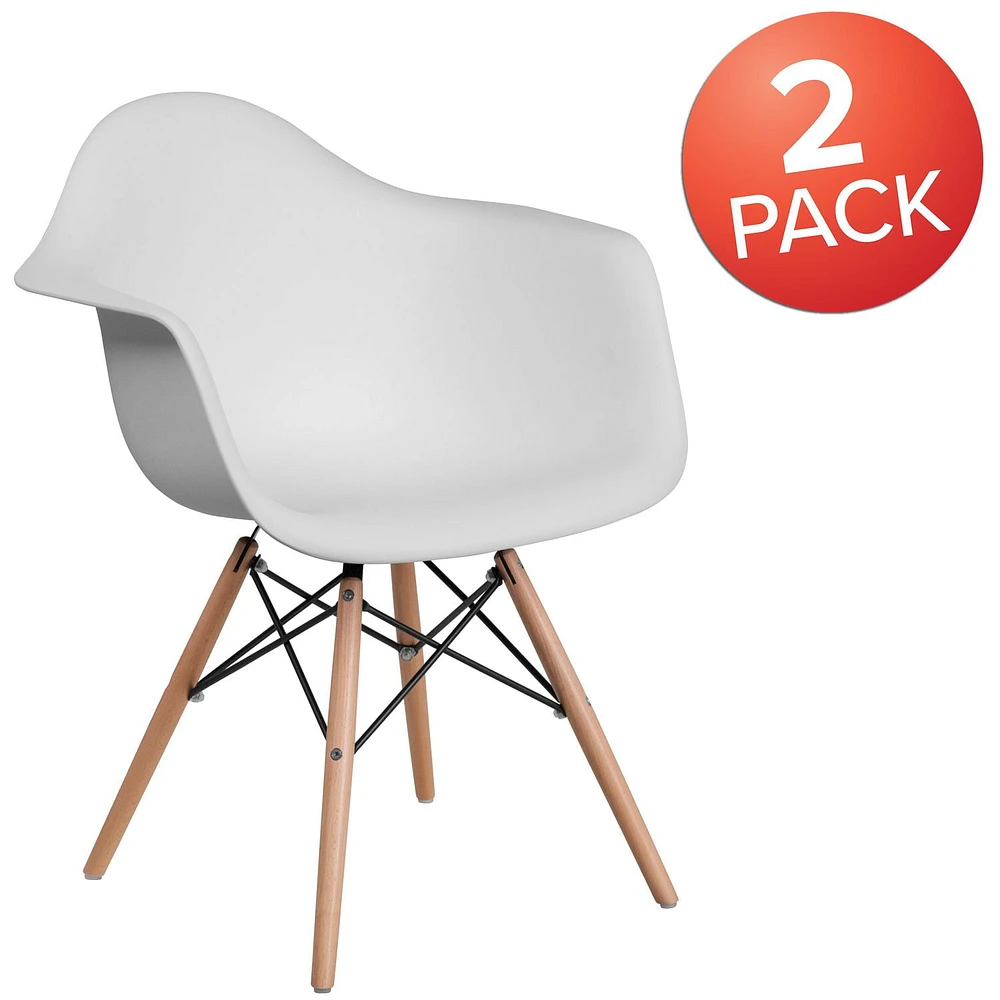 2 Pk. Alonza Series White Plastic Chair with Wooden Legs