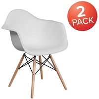 2 Pk. Alonza Series White Plastic Chair with Wooden Legs