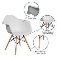 2 Pk. Alonza Series White Plastic Chair with Wooden Legs