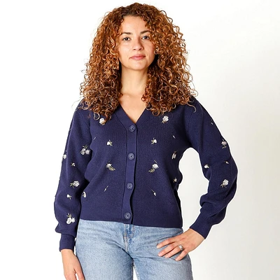 Devoted Cardigan boutonné en tricot avec détails floraux