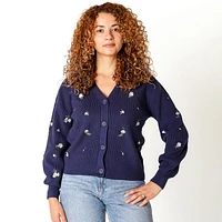 Devoted Cardigan boutonné en tricot avec détails floraux
