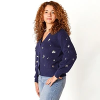 Devoted Cardigan boutonné en tricot avec détails floraux