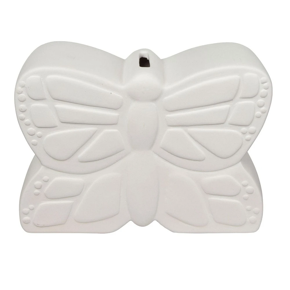 Create Basics Ceramic Paintable Bank Butterfly Figurine, Height 6" White Craft Base