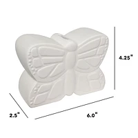 Create Basics Ceramic Paintable Bank Butterfly Figurine, Height 6" White Craft Base