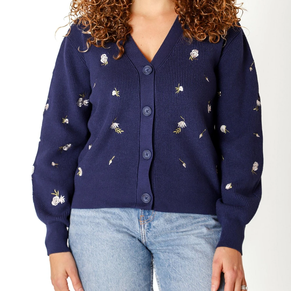 Devoted Cardigan boutonné en tricot avec détails floraux