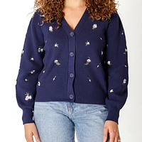 Devoted Cardigan boutonné en tricot avec détails floraux
