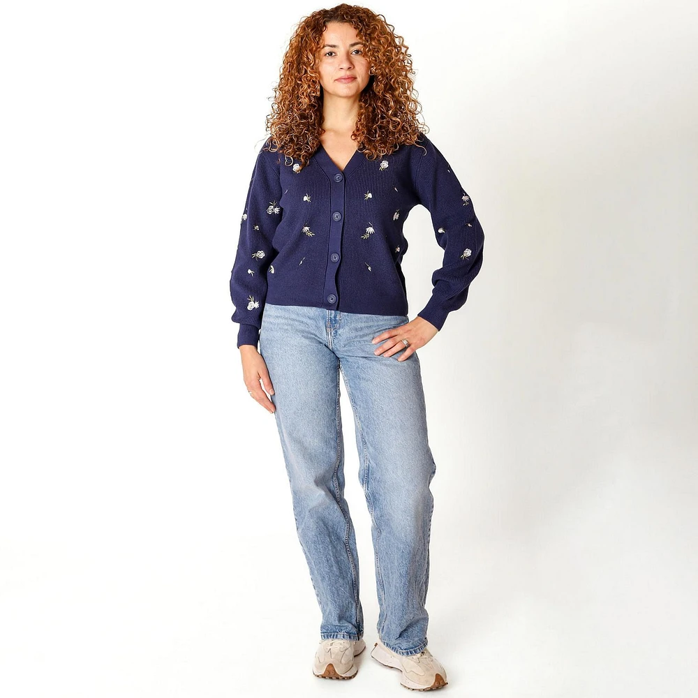 Devoted Cardigan boutonné en tricot avec détails floraux