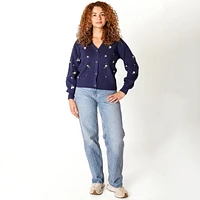 Devoted Cardigan boutonné en tricot avec détails floraux