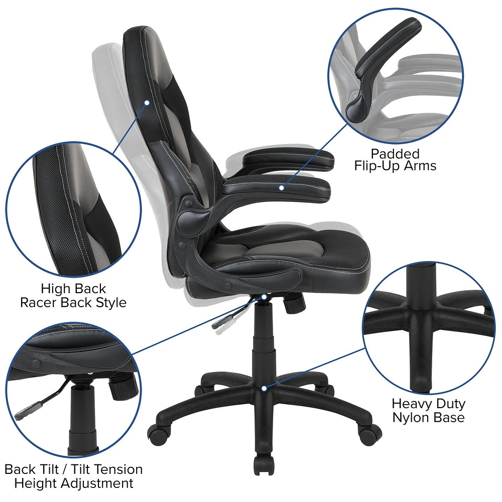 Black Gaming Desk and Chair Set with Cup Holder, Headphone Hook, and Monitor/Smartphone Stand