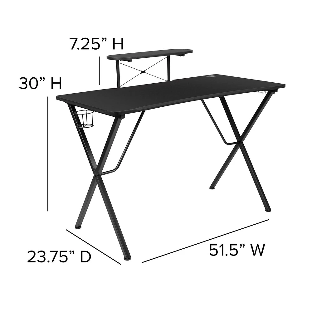 Black Gaming Desk and Chair Set with Cup Holder, Headphone Hook, and Monitor/Smartphone Stand