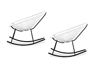 Costa Rocker Lounge Chair in White, Wire Lounge Chair, Plastic Lounge Chair, Beach Lounge Chair, Indoor-Outdoor Lounge Chair, Patio Lounge Chair, Oval,Hammock Weave, Lounge Chair, Acapulco Style - Set 2