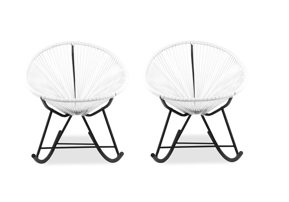 Costa Rocker Lounge Chair in White, Wire Lounge Chair, Plastic Lounge Chair, Beach Lounge Chair, Indoor-Outdoor Lounge Chair, Patio Lounge Chair, Oval,Hammock Weave, Lounge Chair, Acapulco Style - Set 2